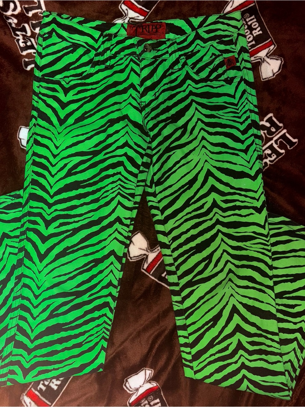 Tripp NYC Neon Green 💚 Zebra-Print Low Rise Skinny Jeans